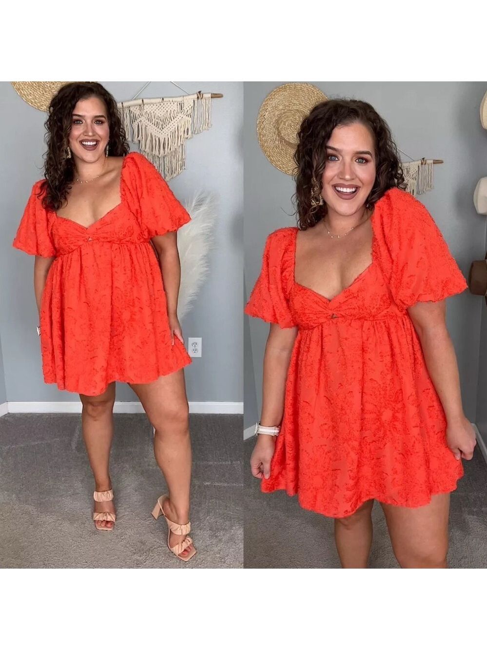 Orange Sweetheart Flutter Sleeve Mini Dress